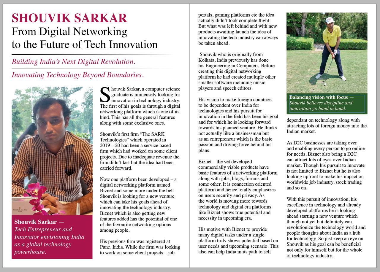 Shouvik featured in Times Applaud (TOI) magazine